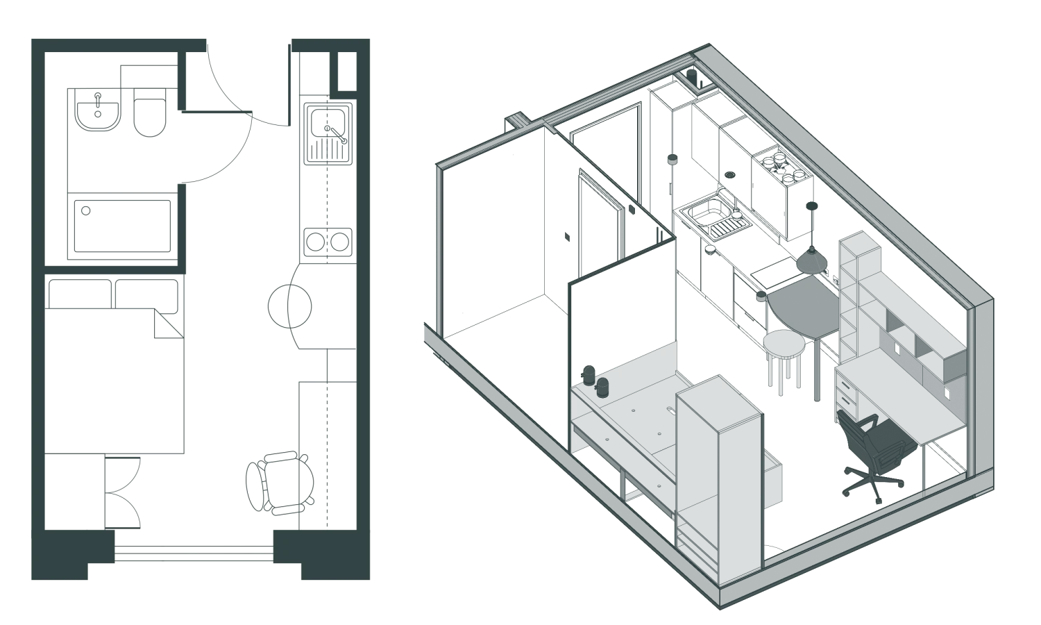 Student Bedroom - Standard Studio Room Layout