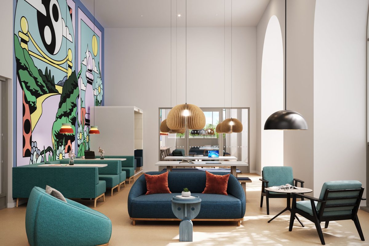 CGI showing the Social Study Space - Timber Yard Bristol