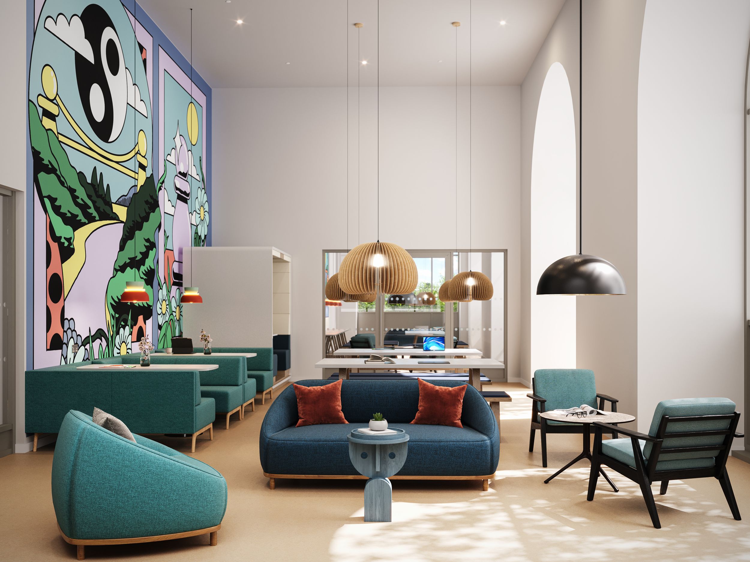 CGI showing the Social Study Space - Timber Yard Bristol